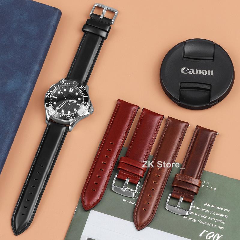 Genuine Calfskin Leather Watch Band 18mm 20mm 22mm Strap Quick Release Bracelet Vintage Thick Cowhide Replacement Wristband Belt