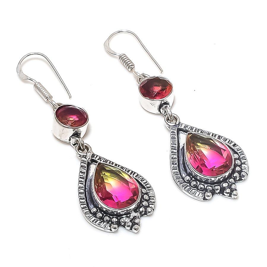 

Натуральный двухцветный турмалин, драгоценный камень, серьга из серебра 925 пробы, 2,36 p8u92