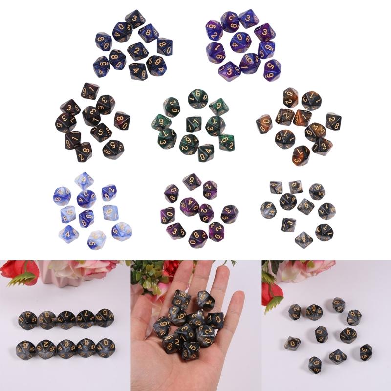 10pieces/set Acrylic Dice Set Polyhedral D10 10 Sided 15mm Dice for RPG Game Gift Party Role Play Game