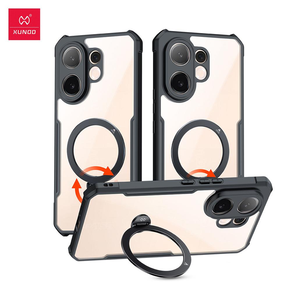 For Vivo V60 Casing XUNDD Luxury Case Transparent Back Cover Shockproof Protective Cases With Rotatable Magnetic Holder Stand