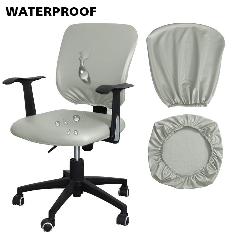 Waterproof PU Leather Split Chair Cover Stretch Anti-dirty Office Computer Rotate Seat Cover Armchair Slipcover for Home Hotel