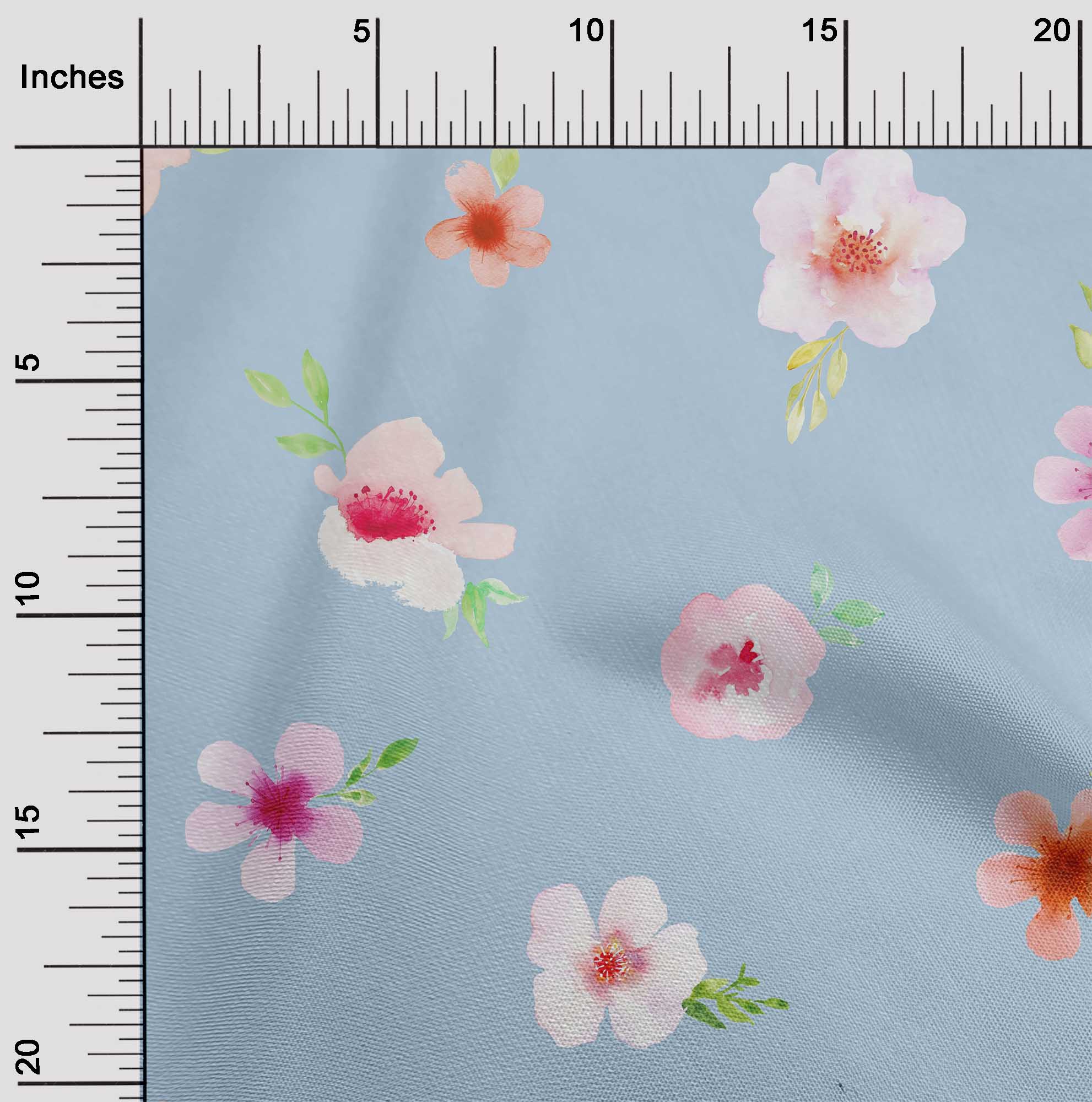

OneOone Cotton Flex Fabric Flower & Leaves Watercolor Print Тканина BTY 40 дюймів 42 Inch - Viscose Chiffon сталлю синього кольору