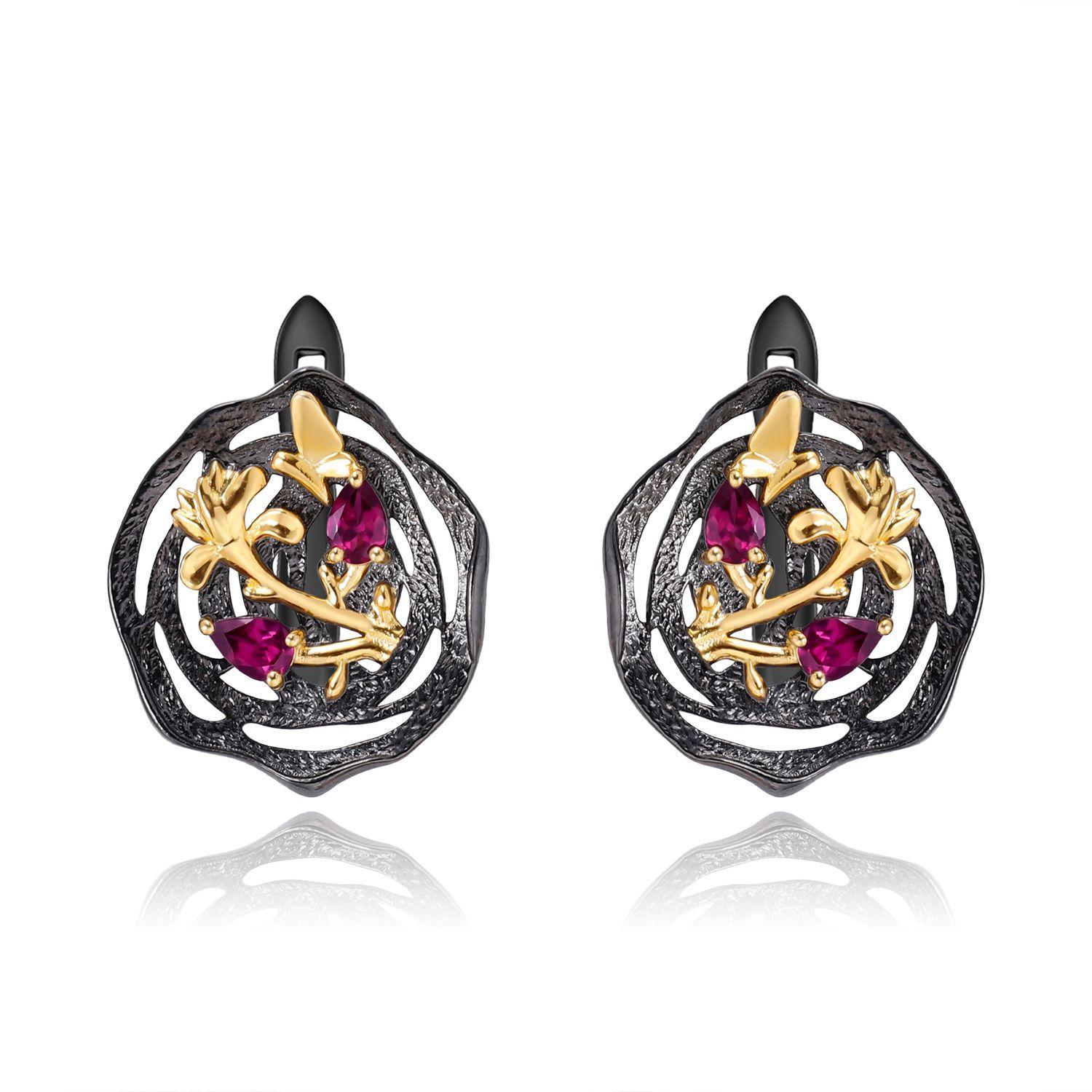 

Оригінальні дизайнерські високоякісні сережки з дорогоцінним камінням, дизайн у природному стилі s925, срібло, натуральна троянда, гранатові сережки