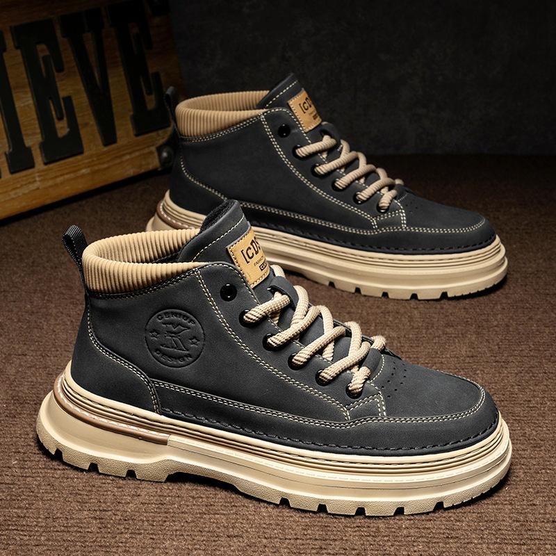 Martin boots autumn high-top retro board shoes short boots British casual mid-top leather shoes