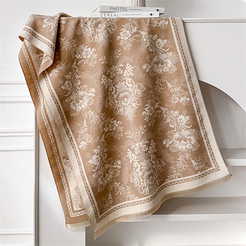 Winter Cashmere Scarf for Women Luxury Warm Shawl Floral Print Windproof Cape Pashmina Handerchief Designer Female Scarf