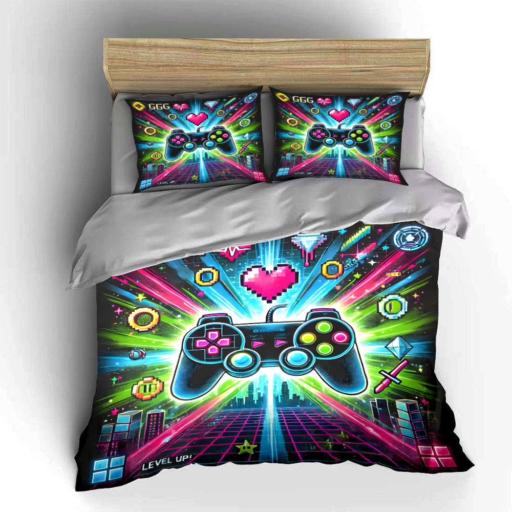 Retro Gaming Controller Design Bedding Duvet Cover Set (1*Duvet Cover 2*Pillowcases, without duvet insert)