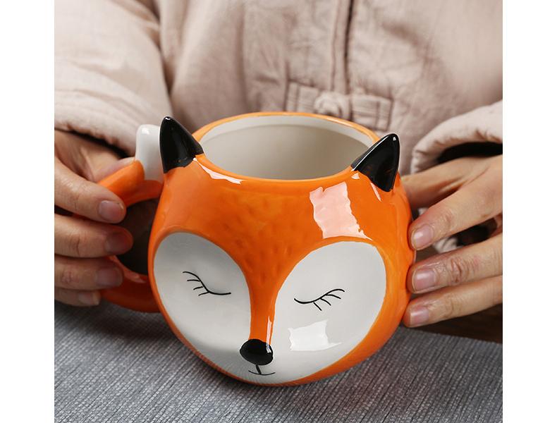 Cartoon Fox Shaped Ceramic Mug Creative Coffee Milk Tea Water Cup Cute Children Breakfast Cup Household Drinkware