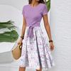 Γυναικείο Casual Μόδα Ζωνάτο Vintage Φορεματάκι με Μανίκι Κοντό και Στρογγυλή Λαιμόκοψη