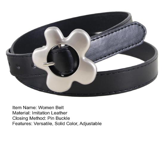 Imitation Leather Women Belt Metal Flower Pin Buckle Adjustable Design