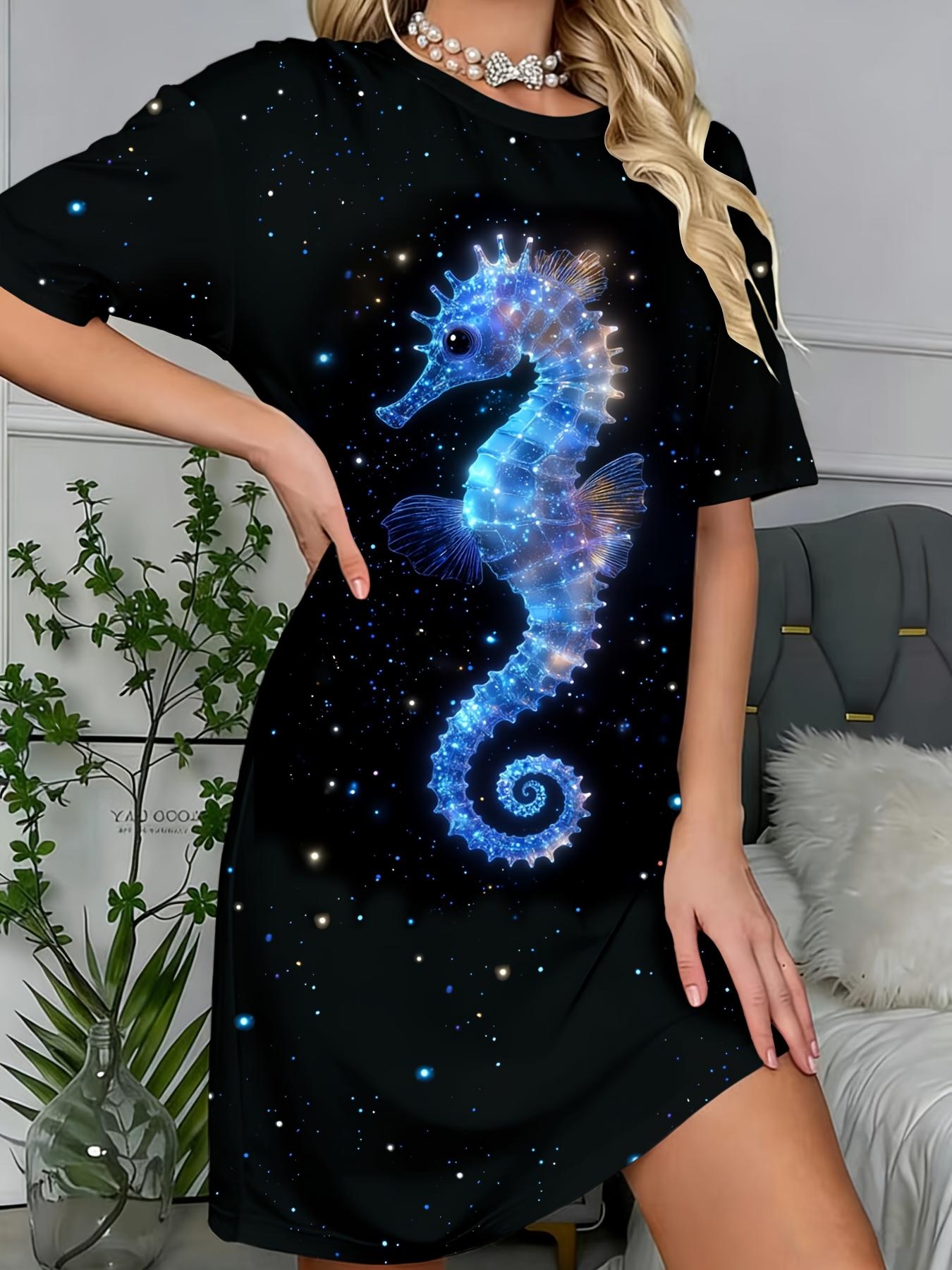 

Women s Selected Dress Pajamas. Starry Sky Glowing Seahorse Pattern Print Casual Dress. Simple and Fashionable. Lazy Home Leisure. Short Sleeves with XL дубильная кора
