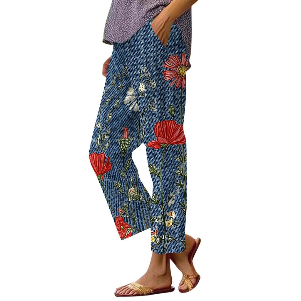Women’s Casual Printed Drawstring Pants with Pockets Elastic Waist Relaxed Fit Comfortable Lightweight Trousers for Everyday Wear
