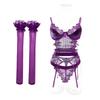 Sexy purple lace garter with steel ring sexy sexy underwear three-piece body sculpting set