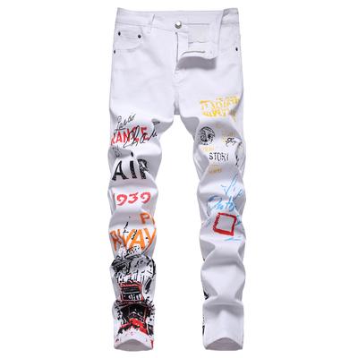 European And American Style Printed Pants For Men'S Slim Fit, Personalized Micro Elastic Small Foot Casual Pants