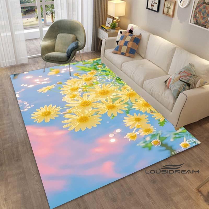 Sunflower Tulip Field Rug for Living Room, Bedroom, Coffee Table, Modern Non-slip Home Decor Area Rugs Customizable