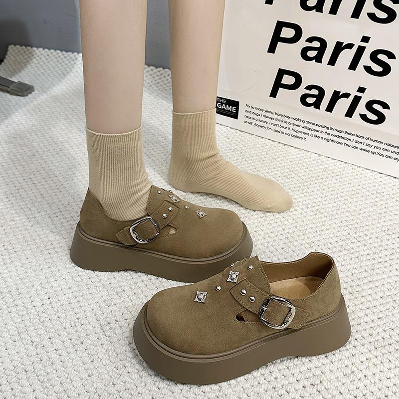 Muffin Thick-soled Retro Women's New Spring Height Increase, One Pedal Big Head with Skirt, Loafer Single Shoes