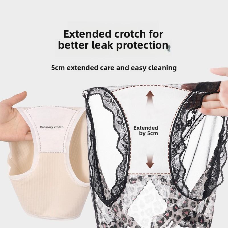 Große Größe Damen Frühling und Sommer Sexy Spitze Leopardenmuster Durchbrochenes Netzgarn 10a Antibakteriell Verlängerter Zwickel Dreieck Slip