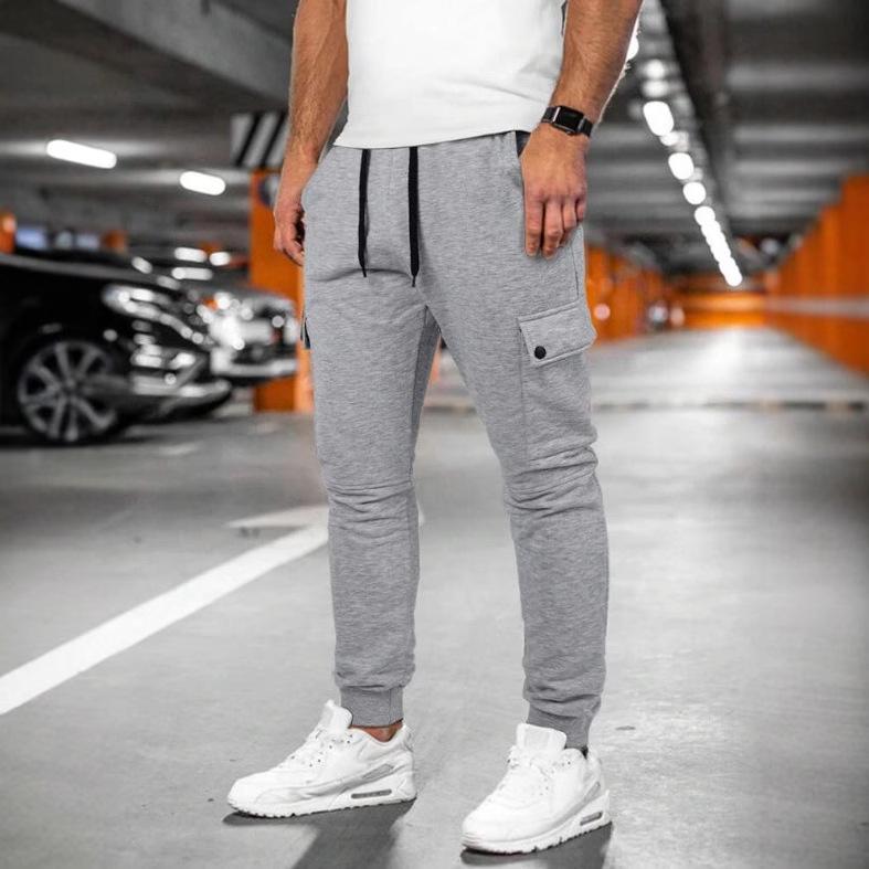 

New Fitness Loose Pants Sports Men S Straight Pants Fashion Solid Color Leisure Thin Fleece Pants S світло-сірий колір