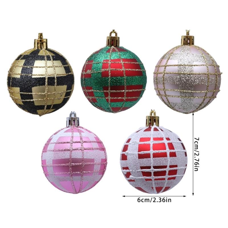 2 Boxes Christmas Tree Decorations Tartan Pattern Plastic Hanging Ball Festival Home Holiday Party Decorative Accent