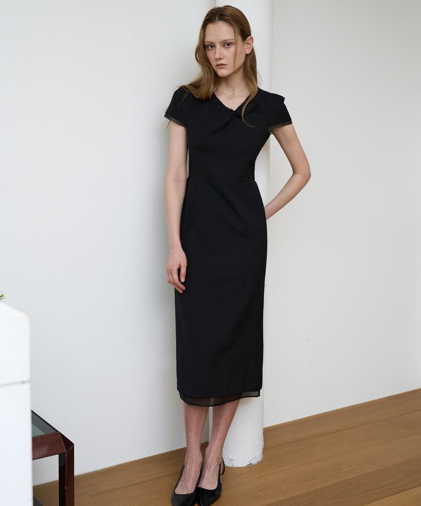 DEHEVE Twist Layered Long Dress [Black]