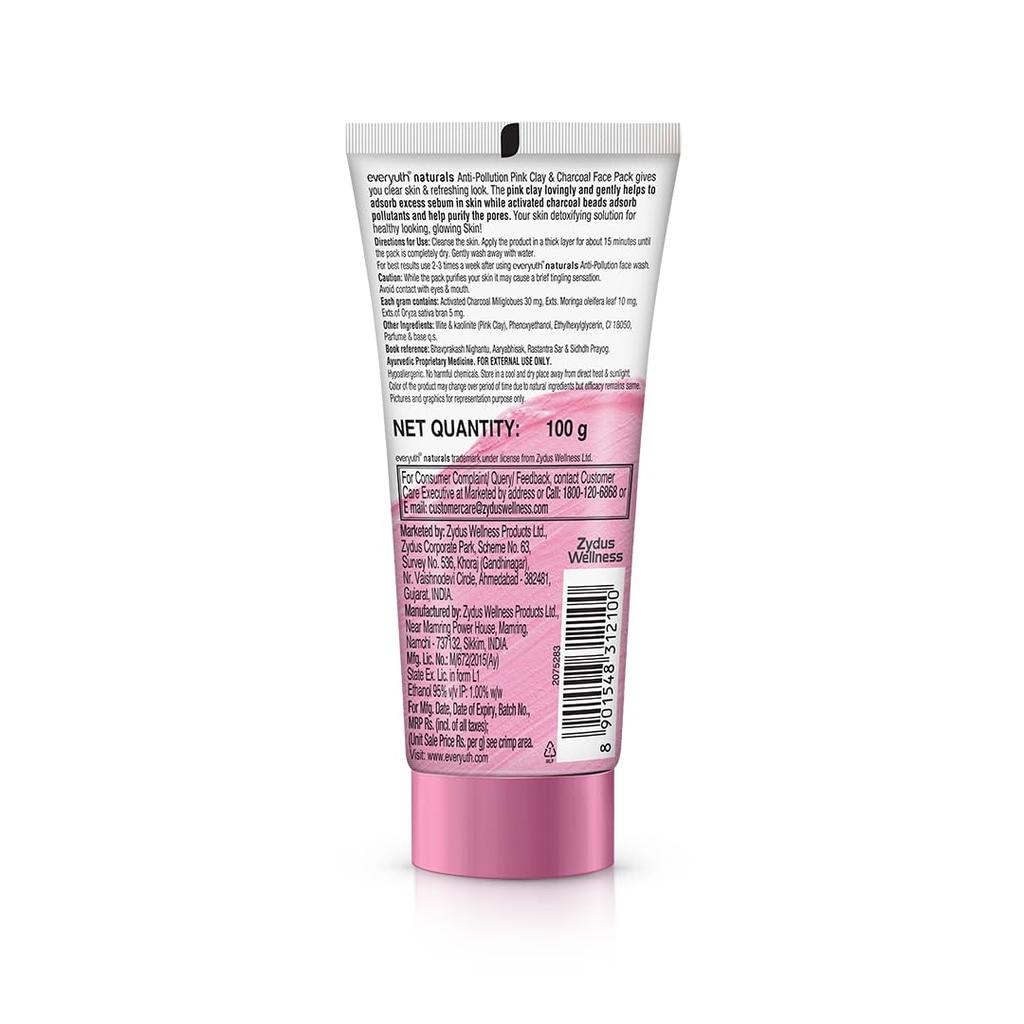Everyuth Naturals Anti Pollution Pink Clay Charcoal Face Pack 100g For All Skin Types Oily Dry Detoxifying