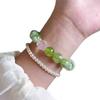 Natural Women's Fashion Xiuyan Jade Bracelet with Green Grape Milk Cap and Pink Crystal Peace Buckle