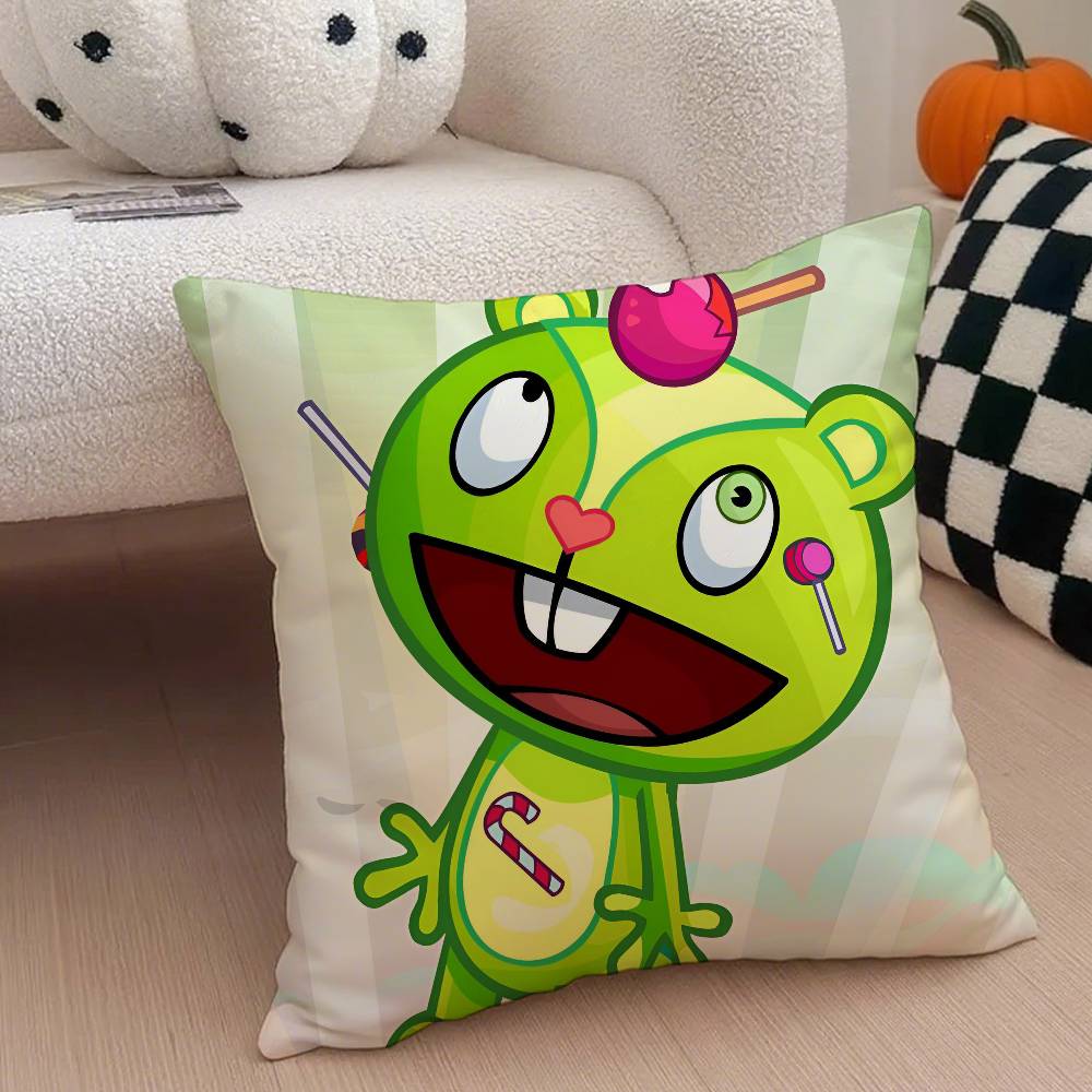 H-Happy Tree F-Friends N-Nutty Kissenbezug Milbenschutz Kissenbezug Verdeckter Reißverschluss Seidiger Kurzplüsch Sofakissenbezug