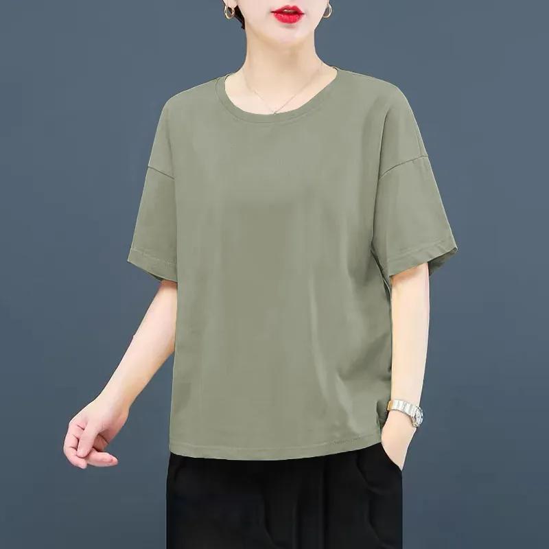 

Women Summer Solid Loose Crew Neck Basic T Shirt L світло-зелений колір
