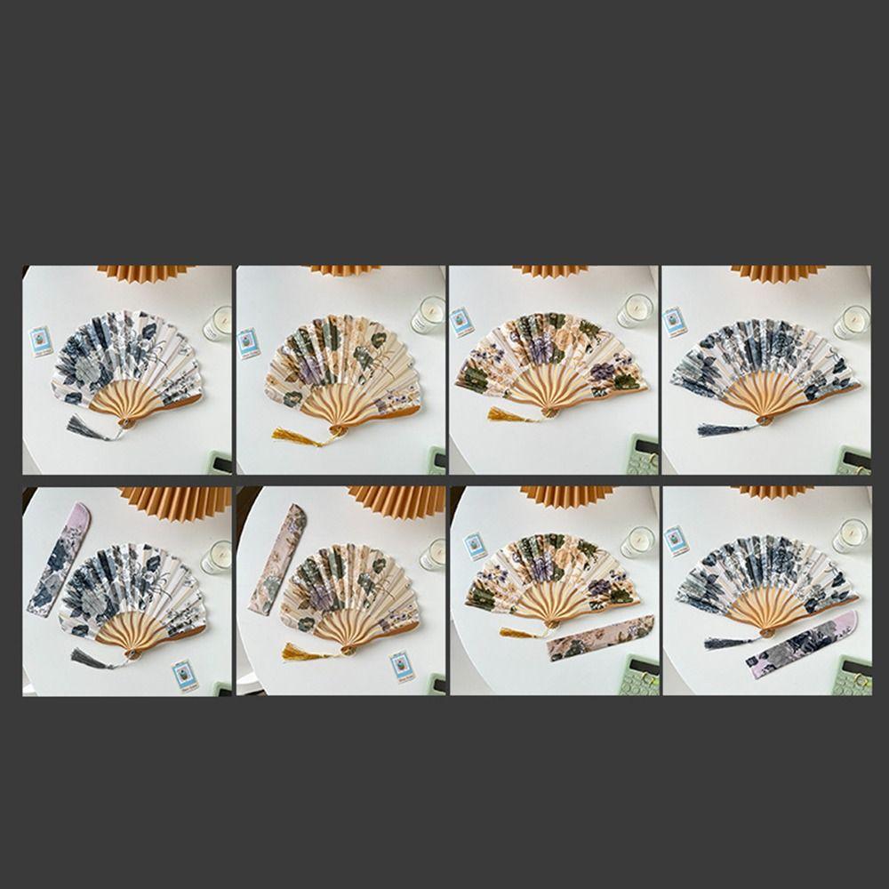 Chinese Style Silk Folding Fan Flower Tassel Folding Fan Vintage Handheld Fan  Home Decoration