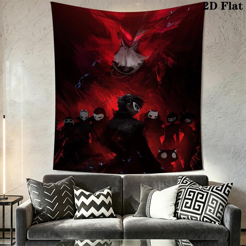 Persona Wall Tapestry Aesthetic Wall Hanging Printed Fabric Blanket Decorative Tapestries for Bedroom Living Room Home Decor