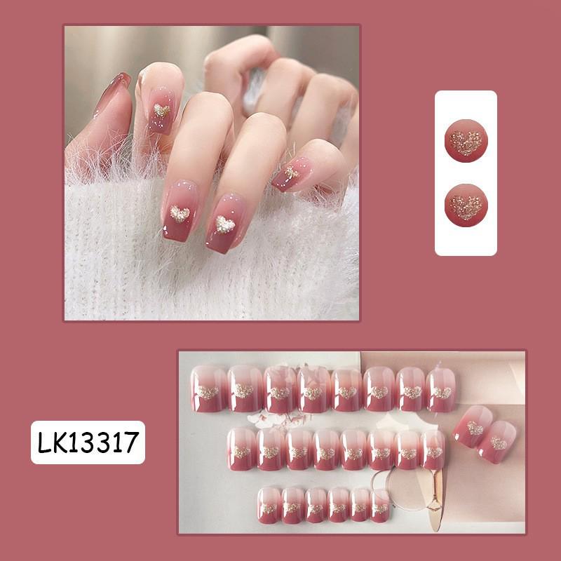 Blush Ombre Press-on Nails with Heart Rhinestones