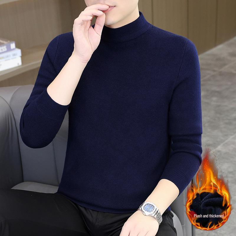 

Men s Cozy Velvet-Lined High Neck Sweater - Warm, Pure Color, Versatile Knitwear for Fall/Winter 3XL