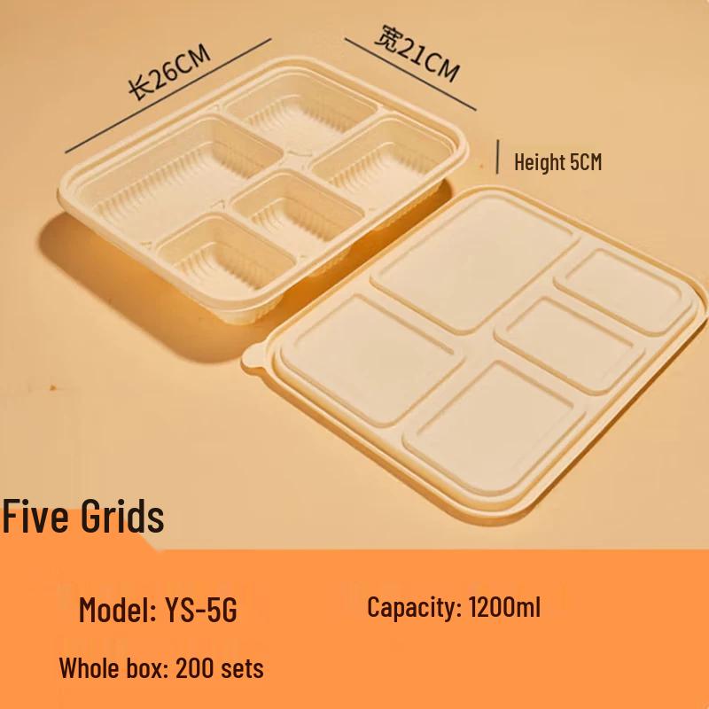 Biodegradable Corn Starch 5-Compartment Takeaway Food Containers
