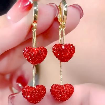 Elegant Luxury Heart-Shaped Dangle Earrings  Jewelry Accessory for Women Daily Wear & Gift-Giving Valentine'S Day Present