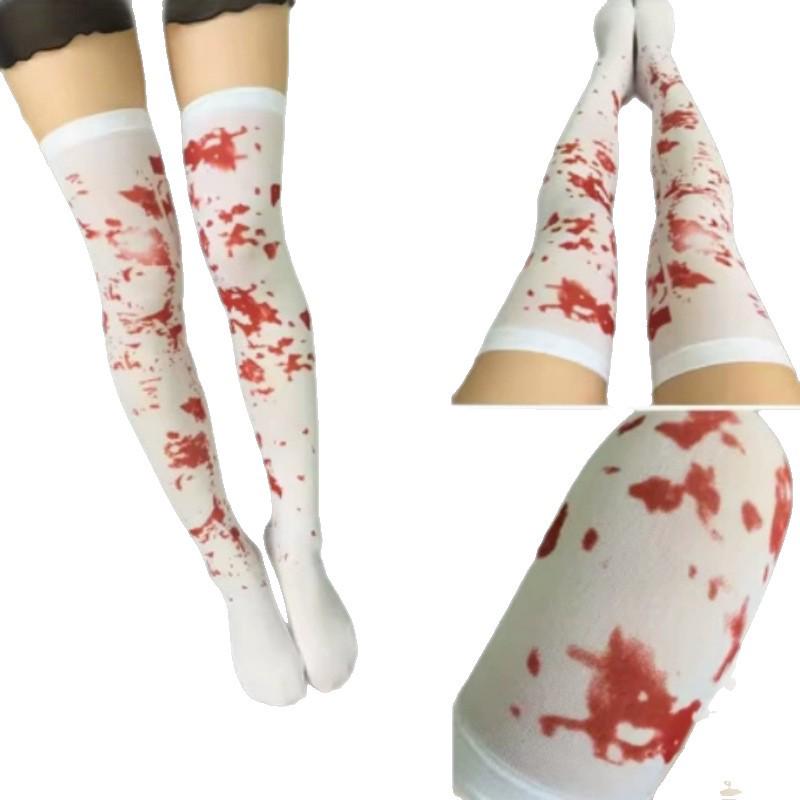 Halloween Blood-Stained White Silk Mesh Stockings for Party Decorations and Props