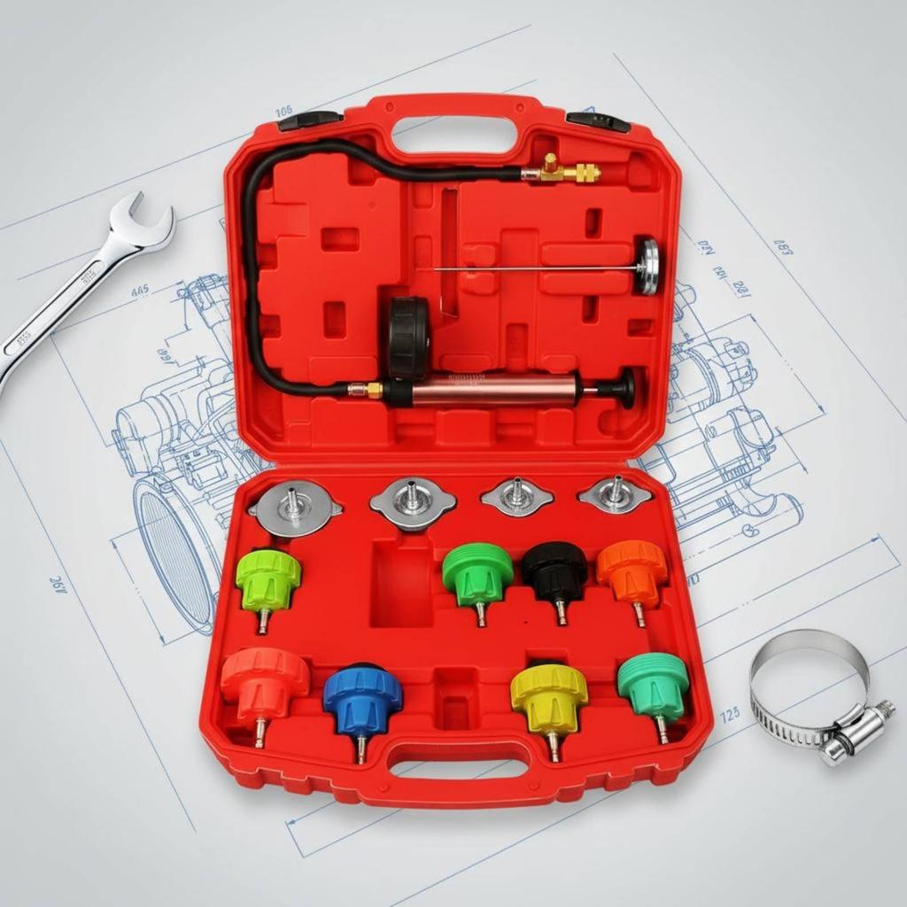 Universal Cooling System Test and Refill Tool Air Pocket Removal for Garage