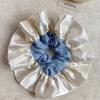 Creamy Satin Lace Blue Striped Ballet-Style Scrunchie Hair Tie