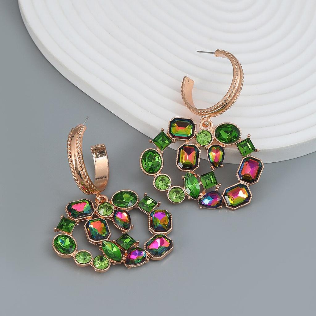 Pinkdudu Fashion Multicolor Rhinestone Double Round Hoop Earrings Exaggerated 4 Color Geometric Earring for Women Jewelry PD1516