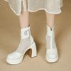Small super high heel waterproof mesh cool boots women's 2025 summer new patent leather thick heel thick bottom breathable mesh boots
