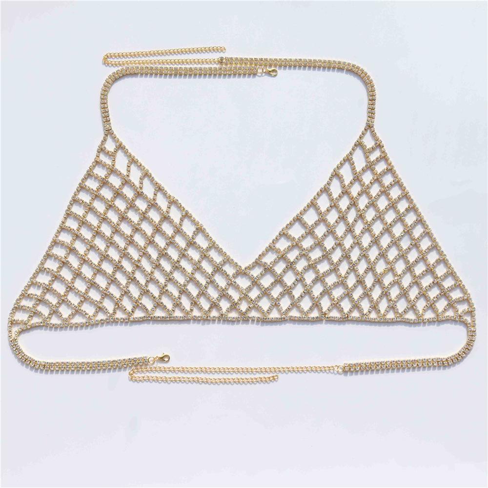 

New Bust, Exaggerated Fishing Net-Shaped Rhinestone Body Chain, Nightclub Sexy Hollow Bra Body Chain