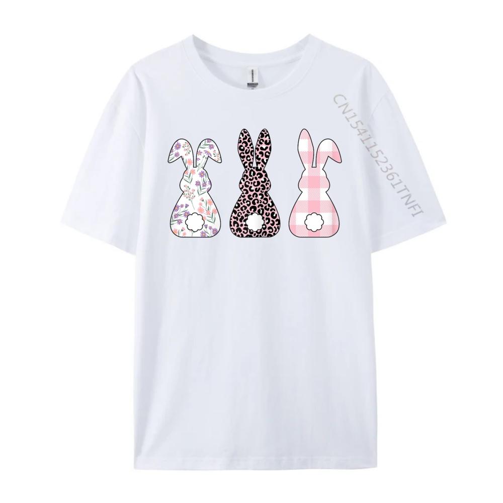 Süße Rosa Leopard Karomuster Blume Frohe Ostern Hase Kaninchen Grafik T-Shirts Vintage Streetwear Oberteile T-Shirt