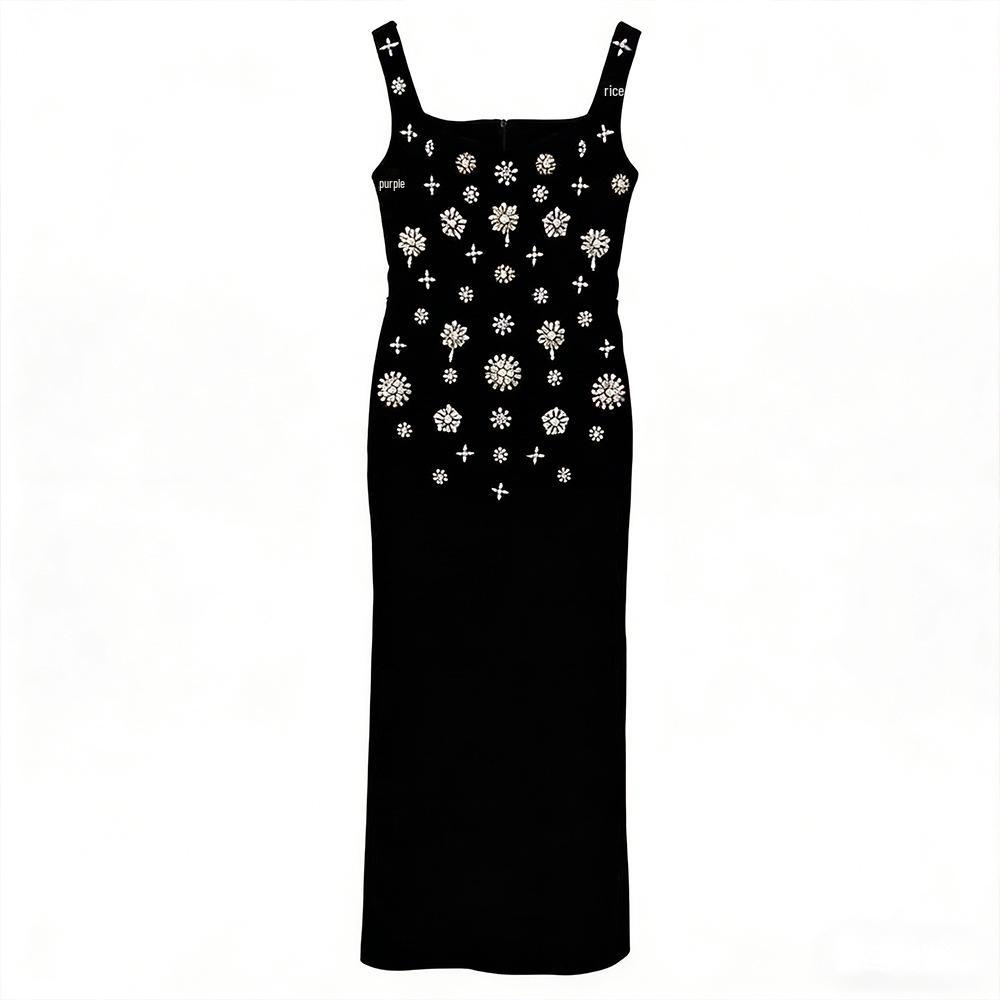 Elegant Rhinestone Beaded Ball Gown with Elastic Tank Skirt