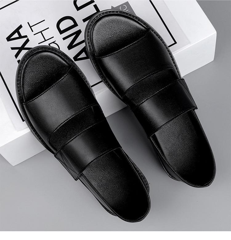 Men's Black Leather Breathable Outdoor Driving Sandals