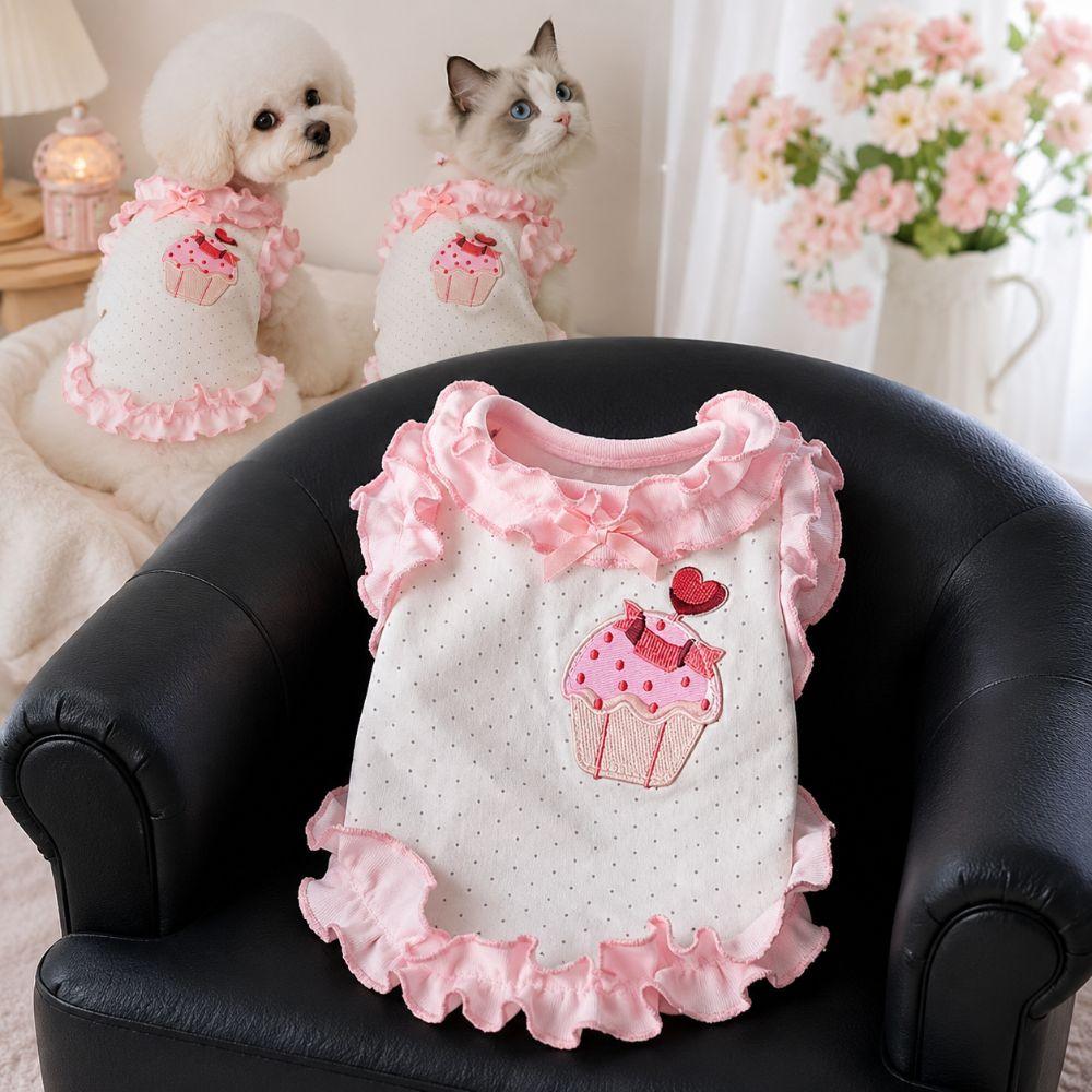 Cake Embroidery Summer Pet Vest Polka Dots Cat Princess Dress  Small Medium Pets