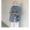 Men's Casual Loose Striped Shirt Oversized Half Sleeve Button Down Cotton Blend Top