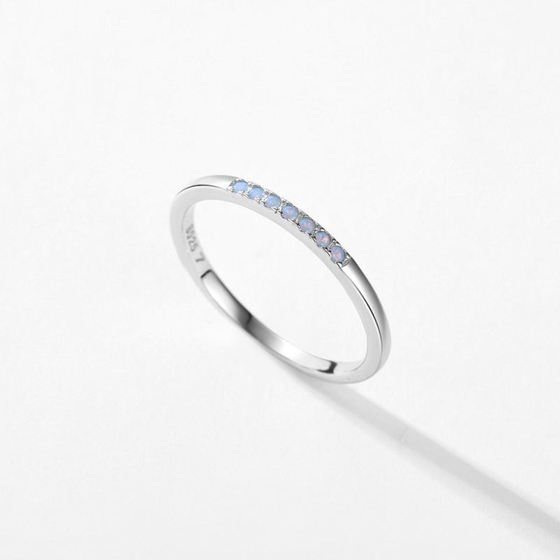 Minimalismo Argento Sterling 925 Semplice Opale Blu Impostazione Pavé Anello Dito alla Moda Impilabile Gioielli da Matrimonio Per Donna Regalo