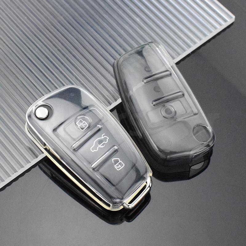 For A6 S6 A7 B6 B7 B8 8P 8V 8L TT RS C6 R8 A1 A3 Q3 A4 A5 Q5 Transparent TPU Auto Car Remote Key Case Cover Keys Shell Fob