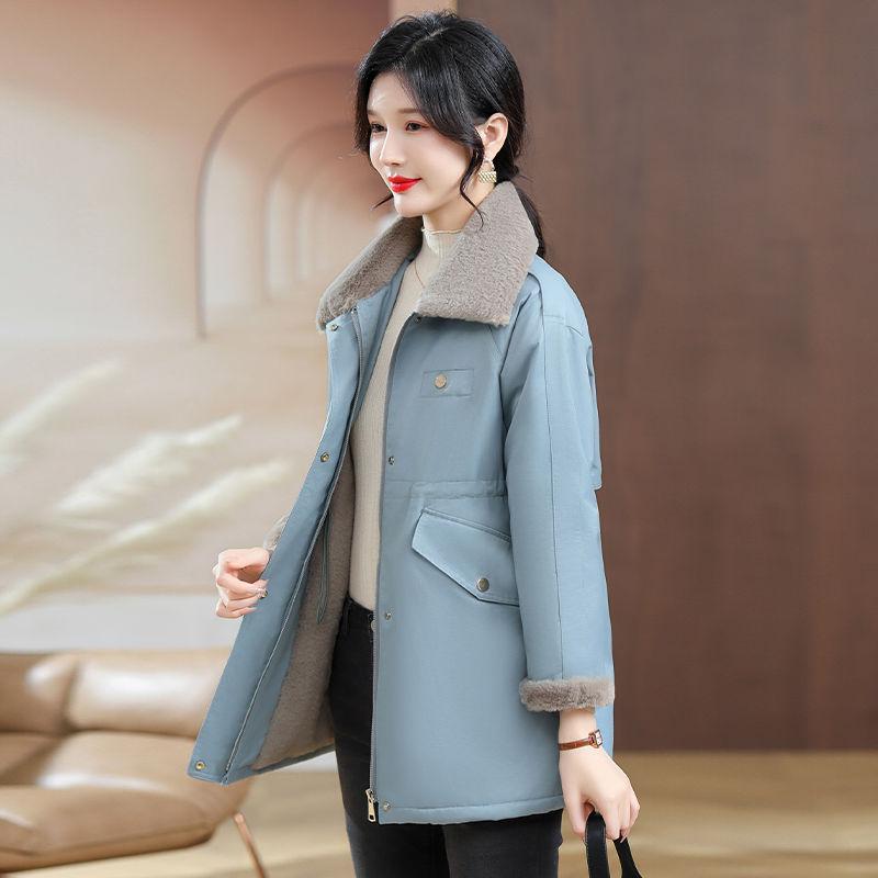 Parker Clothing Cotton Clothing Women's Winter Mid-length Ins Plus Velvet Thickened Loose Waist Casual Cotton Jacket