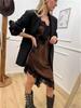 2025 Autumn Sexy Women's Mid-Length Satin Lace Camisole Dress with Irregular Slit, European & American Style