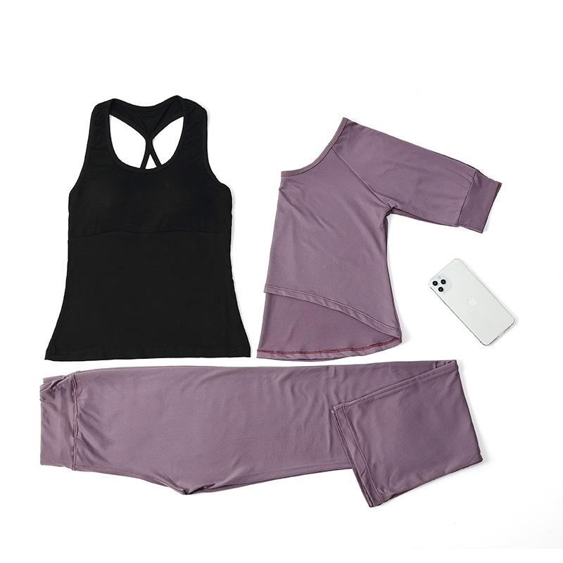 Women's Korean-Style Slimming Yoga Set with Chest Pads - Nude-Feel Double-Sided Brushed Medium-Long Sleeves