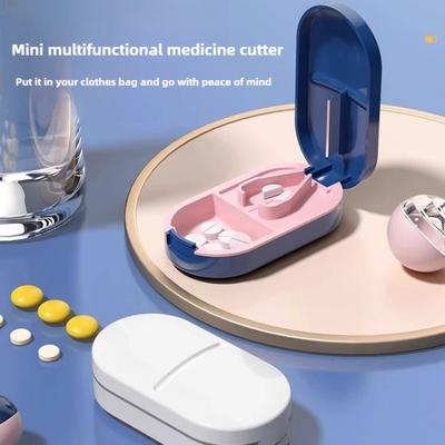 Portable Pill Cutter and Organizer Box with Quarter Splitter Medicine Storage Case for Vitamins Tablets Daily Medication